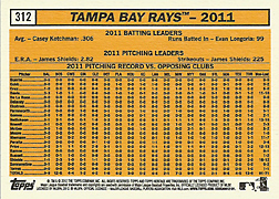 2012 Topps Heritage #312 Tampa Bay Rays Team Card Back