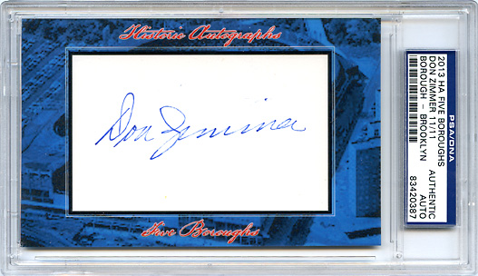 2013 Historic Autographs Five Boroughs Autograph 11/11 Don Zimmer Front