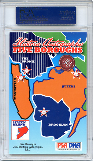 2013 Historic Autographs Five Boroughs Autograph 11/11 Don Zimmer Back