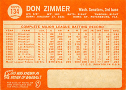 2013 Topps Heritage 20th Anniversary 1959 Buyback #134 Don Zimmer Back