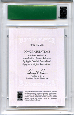 2014 Famous Fabrics Ink Big Apple Baseball Sketch Card 1/1 #NN Back