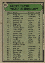 2015 Topps Originals Buyback 1979 Topps #214 Red Sox Team Card Back
