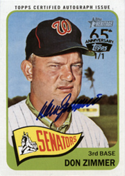 2016 Topps 65th Anniversary Buyback Gold 1/1 2014 Topps Heritage Real Ones Autograph #ROA-DZ Front