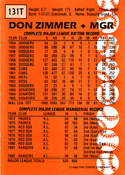 1988 Topps Traded Tiffany Don Zimmer #131T Back