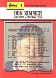 1990 Topps TV Cubs Don Zimmer #1 Back