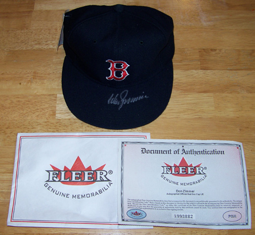 2001 Fleer Boston Red Sox 100th Signed Hat Bonus Don Zimmer